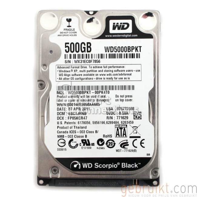 Lijkt op Melodieus Corrupt 500GB 2.5 inch sata harde schijf WD Scorpio Black